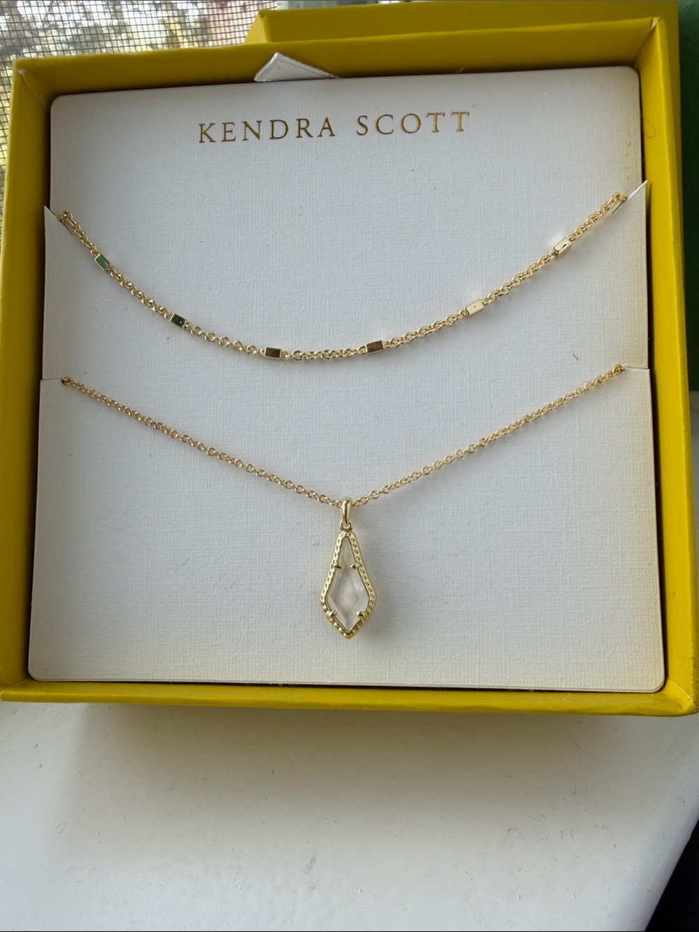 Kendra Scott Gold Double Layer Necklace with Teardrop Pendant